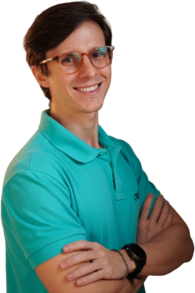 Alpinista da Colina Tech sorrindo