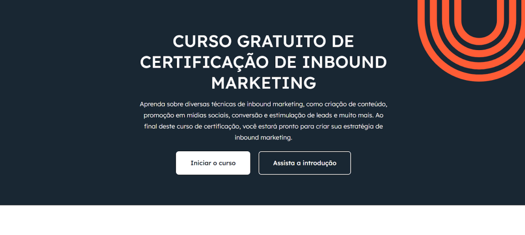A imagem mostra uma captura de tela da página do curso “Certificação de Inbound Marketing” do site HubSpot


