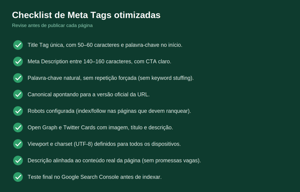 Checklist De Meta Tags Otimizadas 