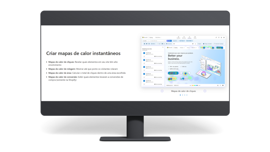 Computador Exibindo A Ferramenta Clarity Com Análise De Mapas De Calor De Um Site, Utilizada Por Um Analista De Cro Para Identificar Áreas De Maior Interação Dos Usuários E Otimizar A Experiência.