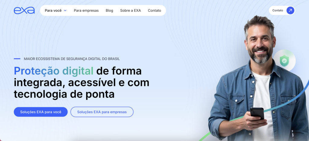 Homepage Da Exa, Maior Ecossistema De Segurança Digital Do Brasil, Parceira Da Colina Tech