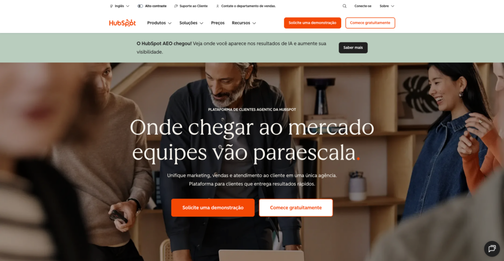 Página Inicial Do Hubspot Com Plataforma All-In-One De Marketing, Vendas E Atendimento Ao Cliente