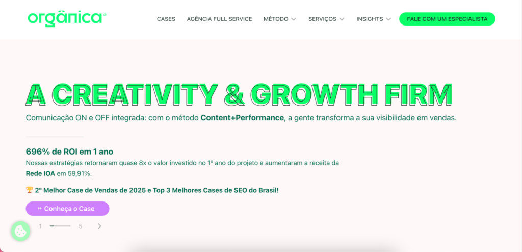 Agência De Marketing Digital Em São Paulo: As 10 Melhores Para Contratar Em 2026 9 | Colina Tech | Inbound Marketing Print Da Interface Do Site Da Agencia Organica
